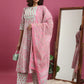 Women Pink Cotton Blend Kurta Palazzo Dupatta Set