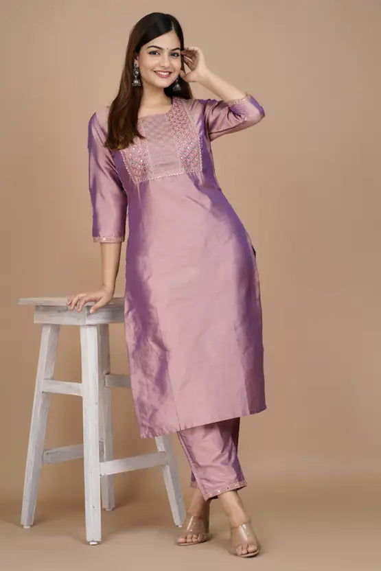 Women Art Silk Kurta Pant Set