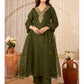 Women Embroidery Solid Anarkali Kurta and Pant Set with Dupatta