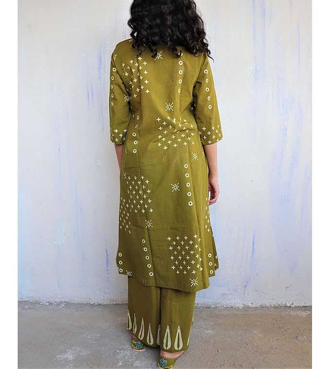 Mehandi Cotton Kurta Palazzo Set