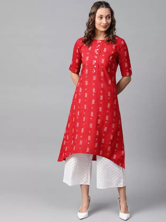 Women Red Kurta and Palazzo Set Viscose Rayon