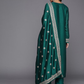 Women Teal Floral Motifs Yoke Design Sequinned Kurta with Trousers & Dupatta