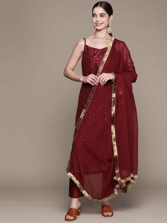 Women Art Silk Kurta Pant Dupatta Set