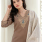 Ethnic Motifs Yoke Design Sequined Straight Kurta With Trousers & Dupatta