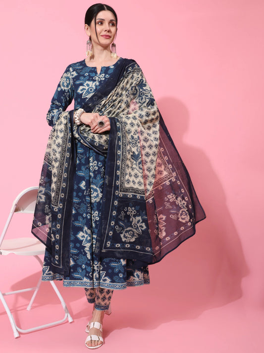 Women Pure Cotton Kurta Palazzo Dupatta Set