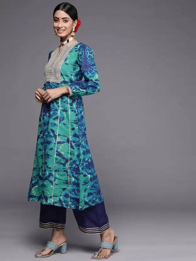 Abstract Cotton Blend Tie and Dye Printed Kurta Set