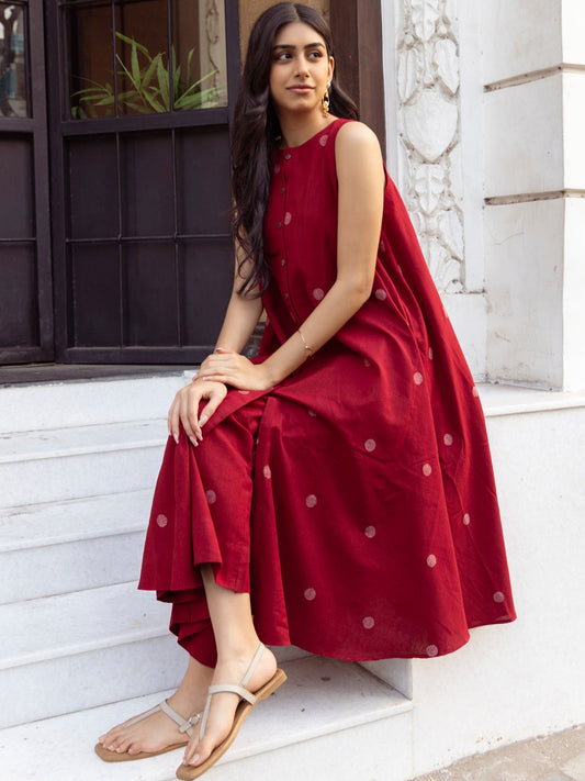 Geometric Embroidered Thread Work A-Line Kurta With Palazzo