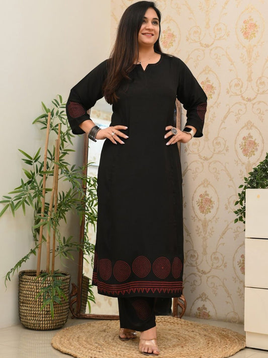 Geometric Printed Notch Neck Straight Kurta With Palazzo