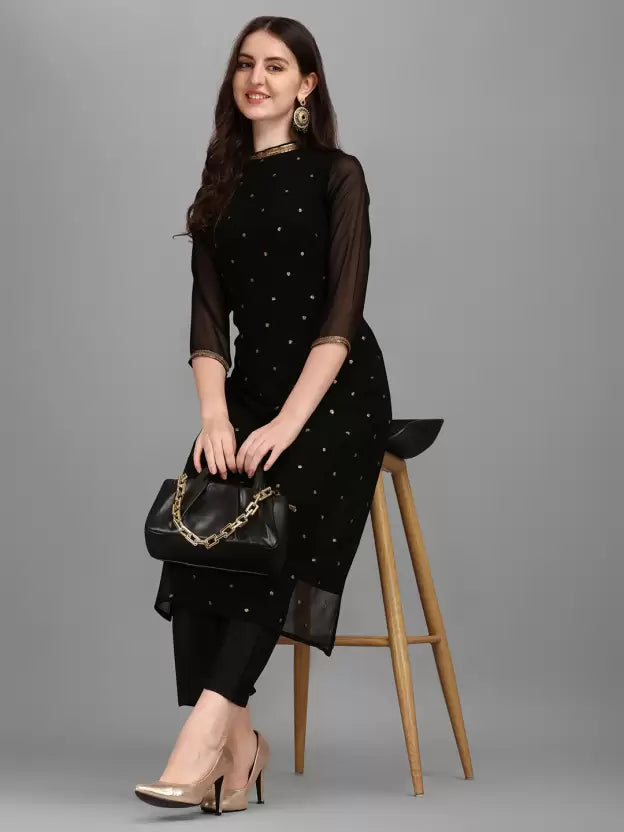 Women Black Georgette Kurta Pant Set