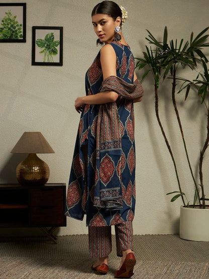 Women Ethnic Motifs Printed Regular Pure Cotton Kurta with Trousers & With Dupatta