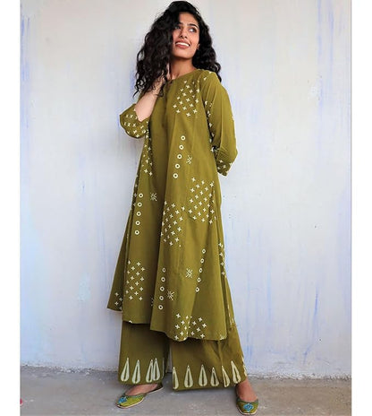 Mehandi Cotton Kurta Palazzo Set