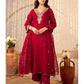 Women Embroidery Solid Anarkali Kurta and Pant Set with Dupatta