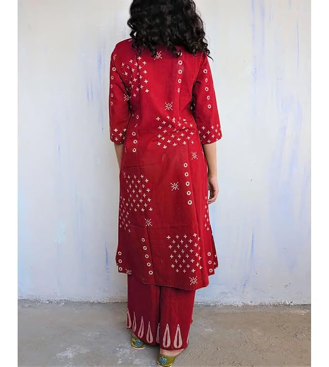 Red Cotton Kurta Palazzo Set