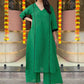 V-Neck Green Straight Kurta with Palazzos