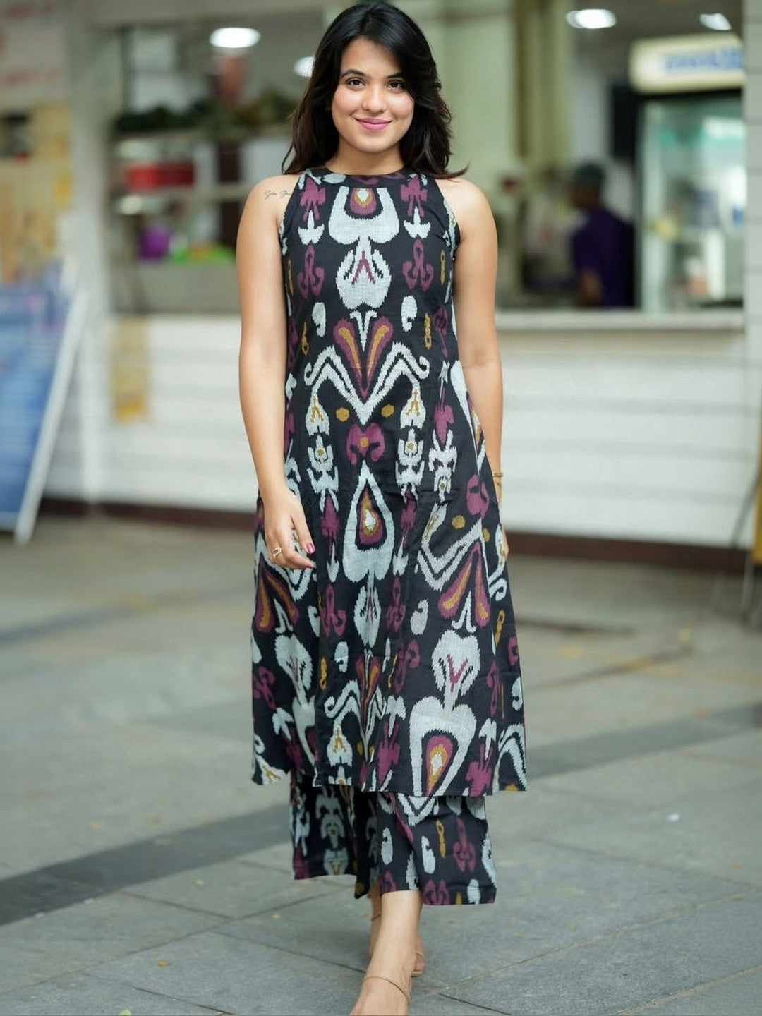 Women Ethnic Motifs Printed Regular Pure Cotton Kurta with Trousers - Amy's Cart