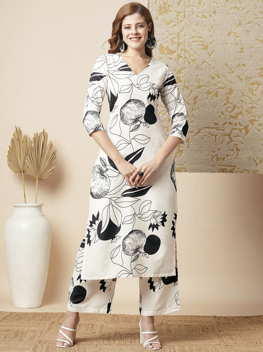 Floral Printed Straight Kurta With Palazzo