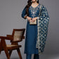 Women Blue Silk Blend Kurta Pant Dupatta Set