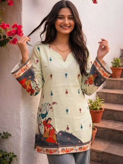 Women Folk Design Print Ethnic Cotton Top