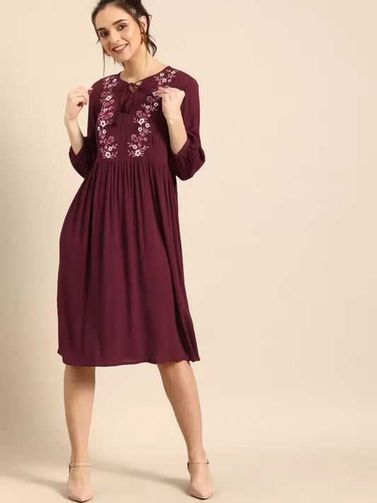 Women A-line Maroon Dress