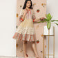 Women Beige & Red Printed Tiered Dress