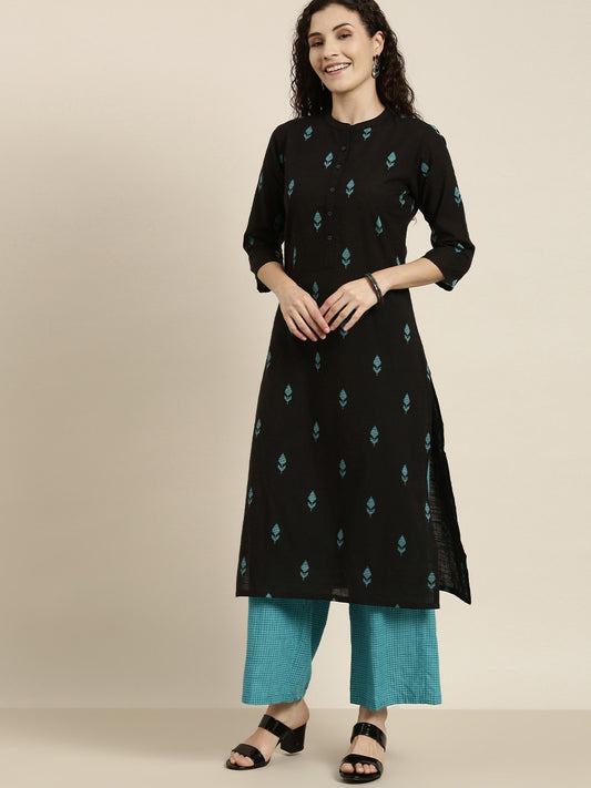 Women Black Printed Kurta with Palazzos