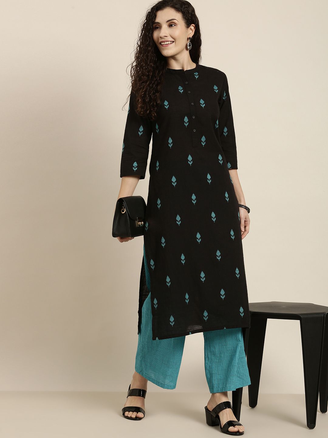 Women Black Printed Kurta with Palazzos