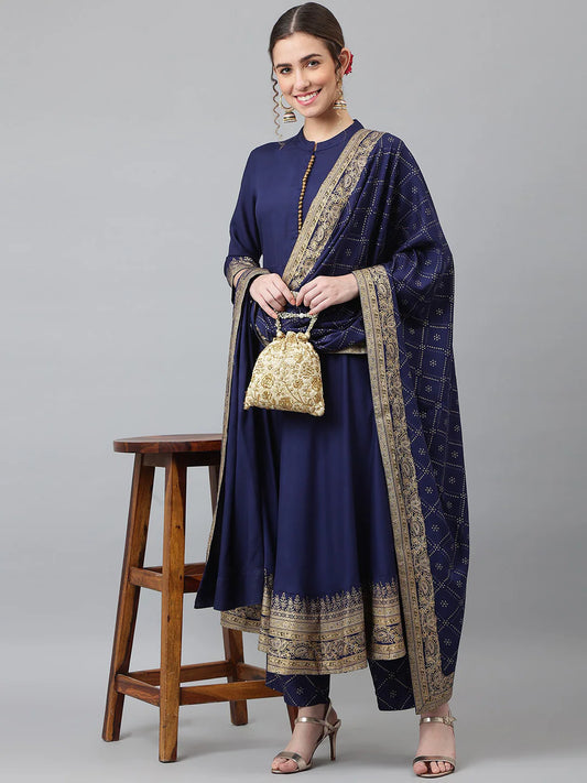 Women Blue Ethnic Motifs Printed Kurta with Palazzos & Dupatta