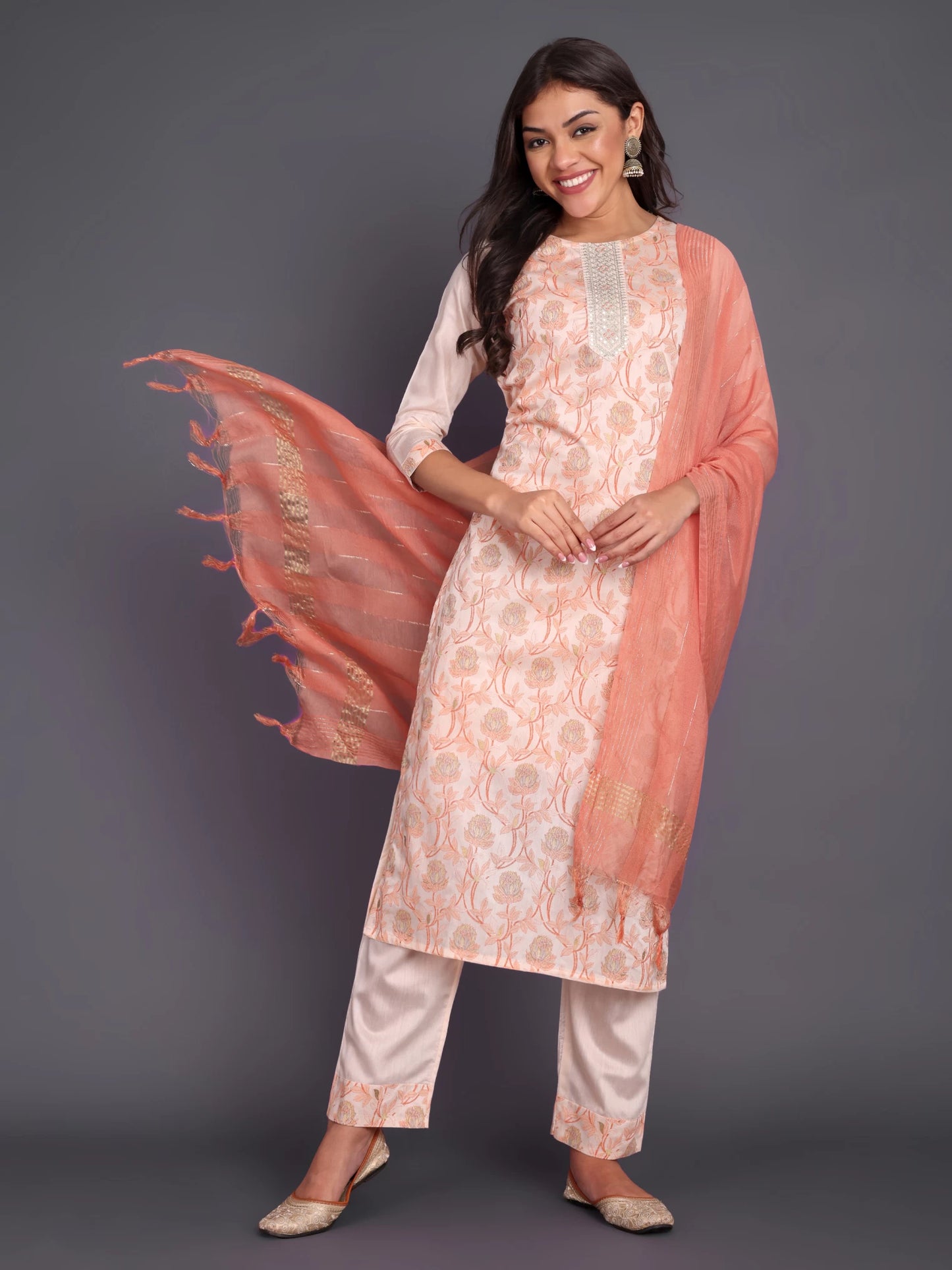 Women Chanderi Kurta Pant Dupatta Set