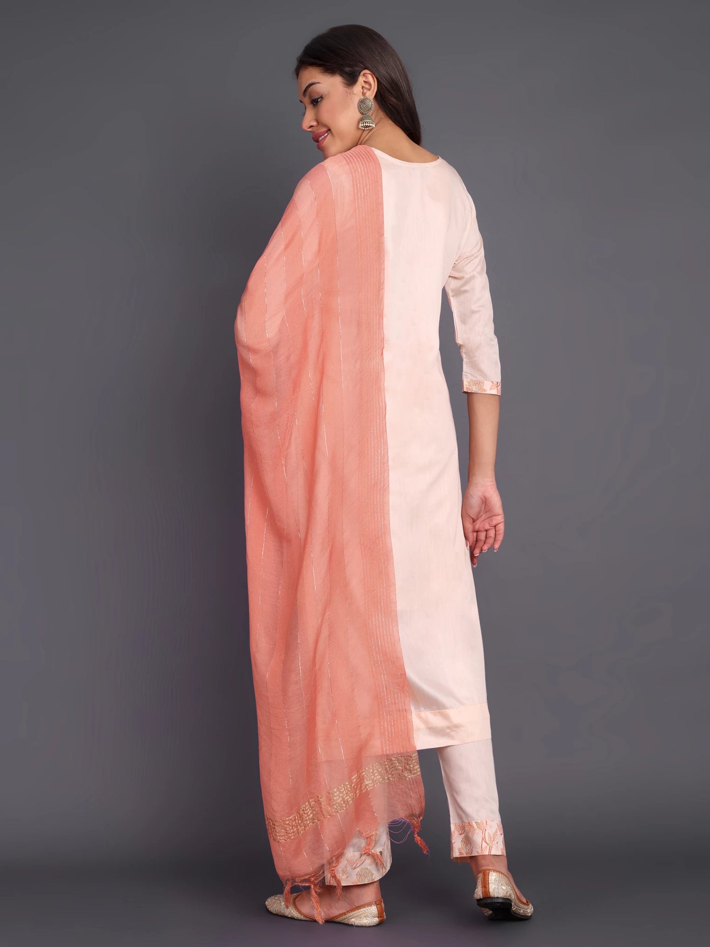 Women Chanderi Kurta Pant Dupatta Set