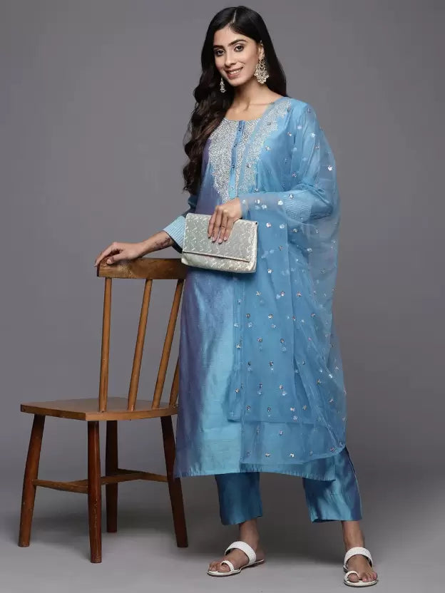 Embroidered Kurta, Trouser/Pant & Dupatta Set