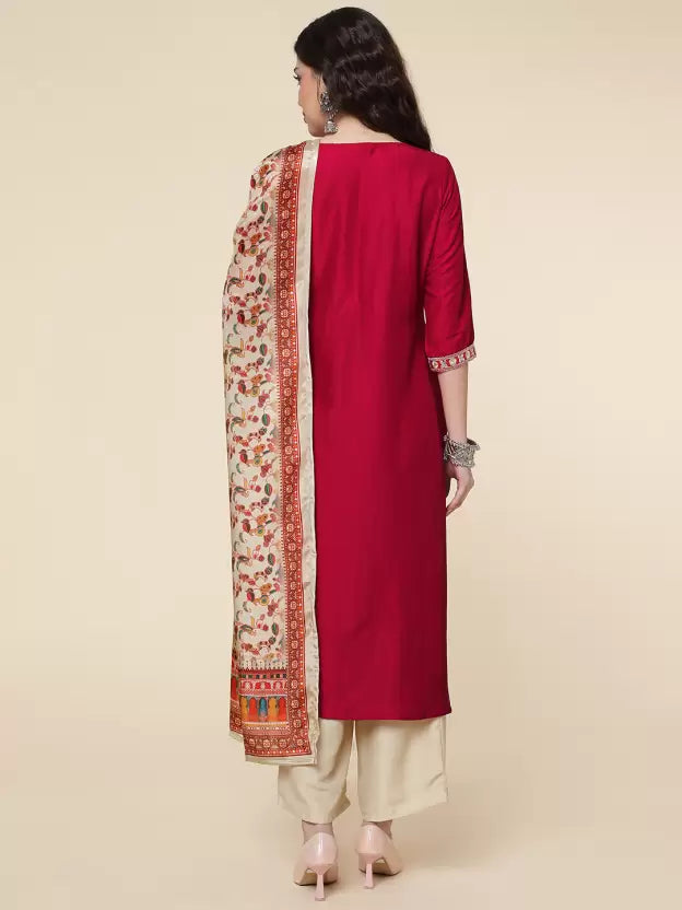 Women Cotton Blend Kurta Palazzo Dupatta Set