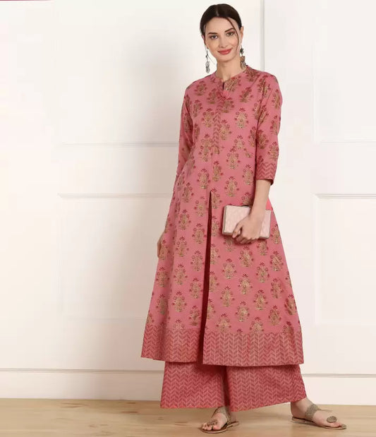 Women Cotton Blend Kurta Palazzo Set