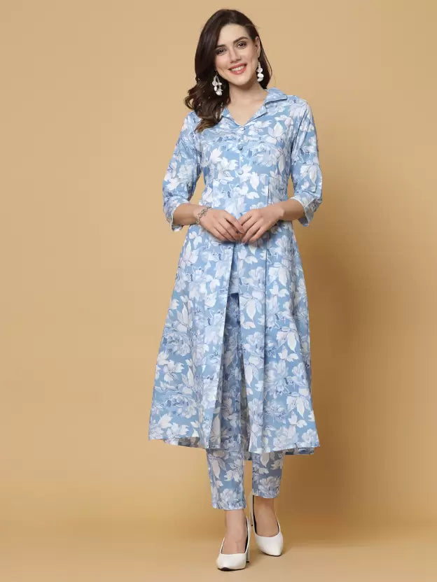 Women Cotton Blend Kurta Palazzo Set