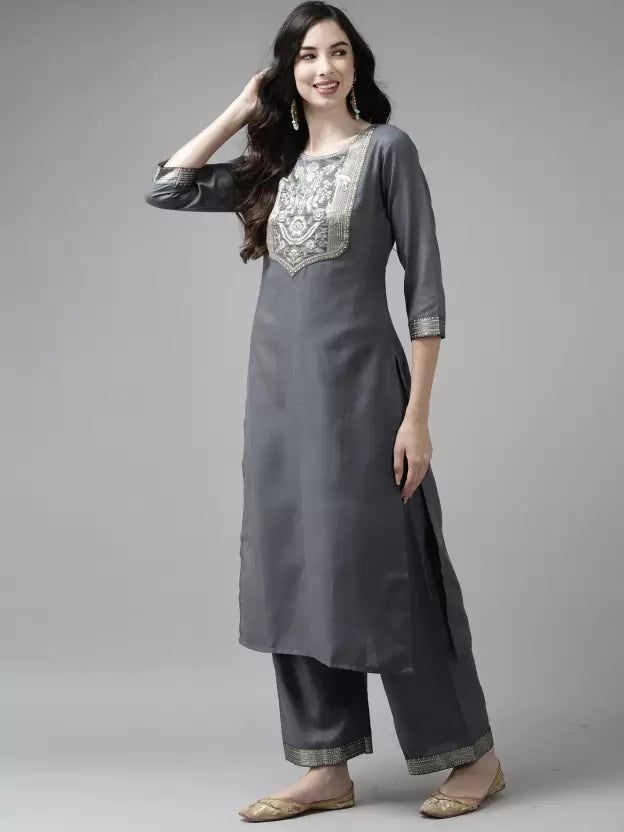 Women Cotton Blend Kurta Palazzo Set