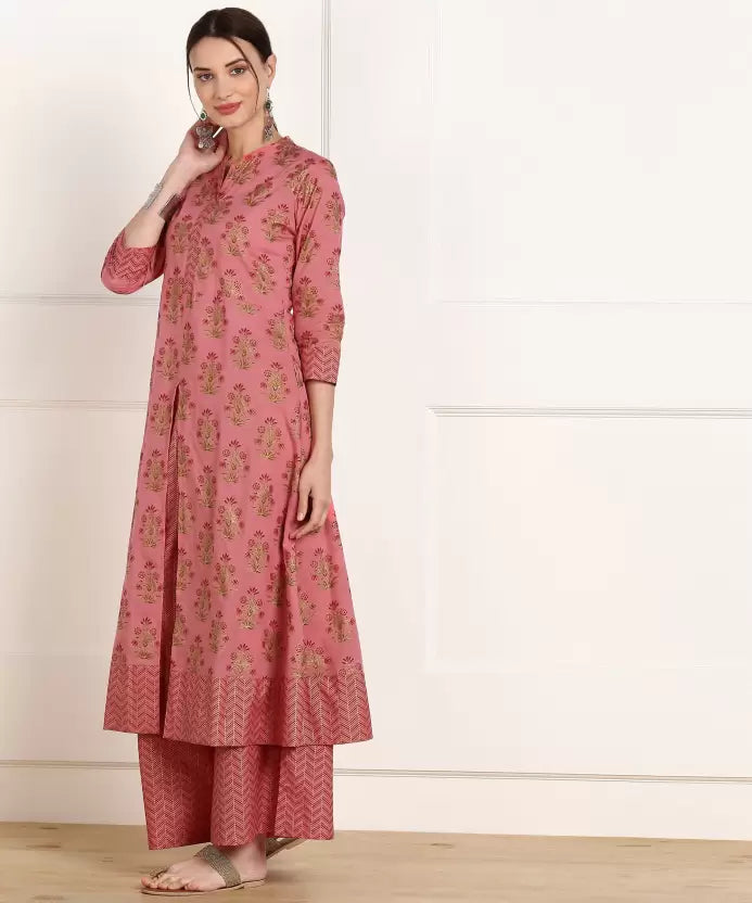 Women Cotton Blend Kurta Palazzo Set