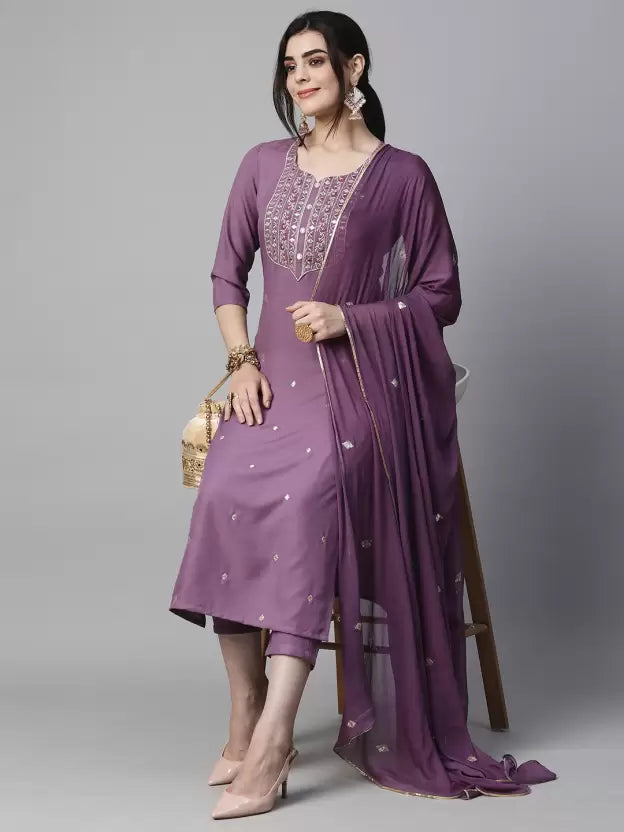 Women Cotton Blend Kurta Pant Dupatta Set