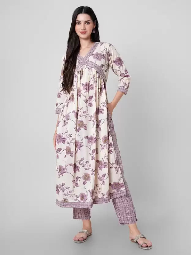 Women Cotton Blend Kurta Pant Dupatta Set