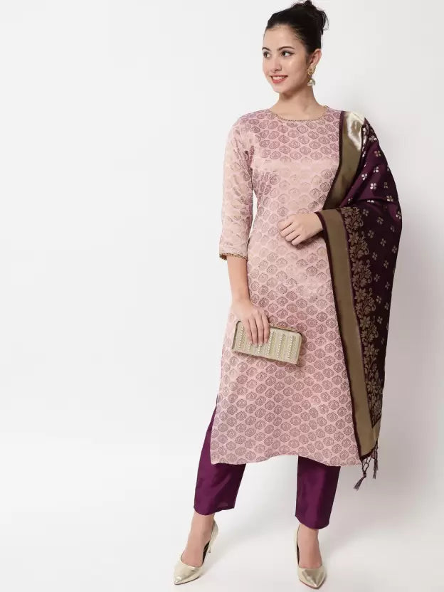 Women Cotton Blend Kurta Pant Dupatta Set