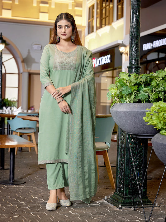 Women Cotton Blend Kurta Pant Dupatta Set