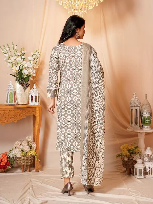 Women Cotton Blend Kurta Pant Dupatta Set