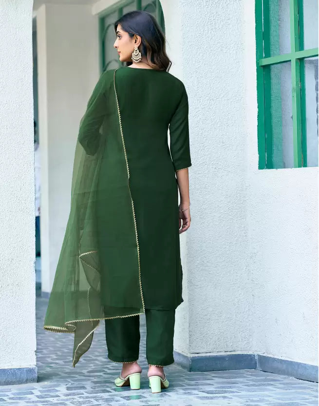 Women Cotton Blend Kurta Pant Dupatta Set