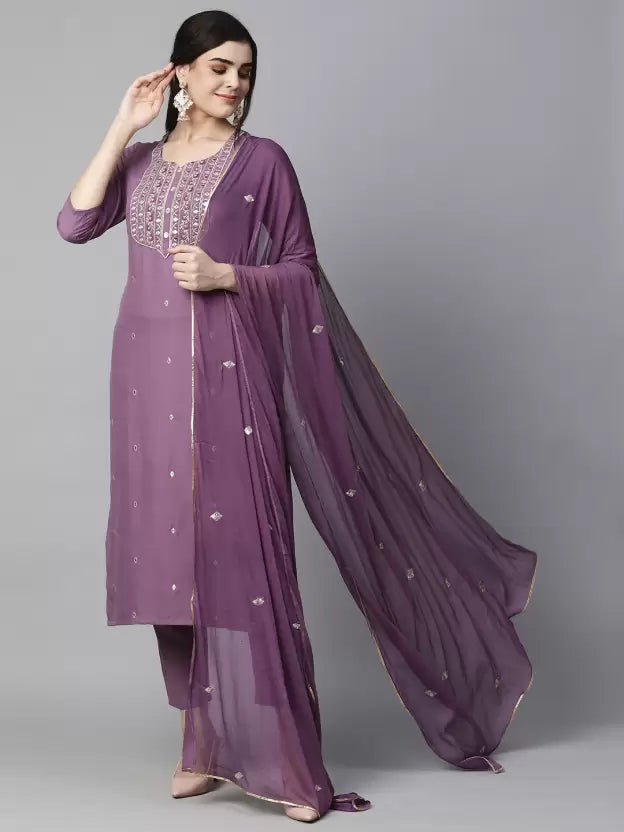 Women Cotton Blend Kurta Pant Dupatta Set