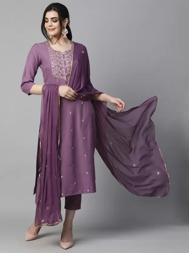 Women Cotton Blend Kurta Pant Dupatta Set