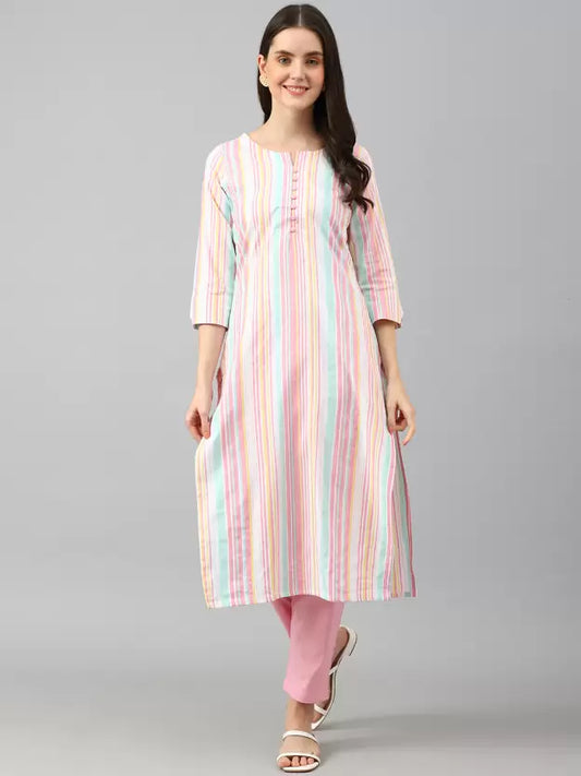 Women Cotton Blend Kurta Pant Set