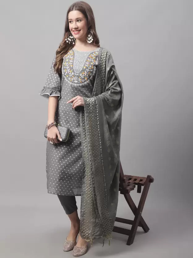 Women Cotton Blend Kurti Trouser Set