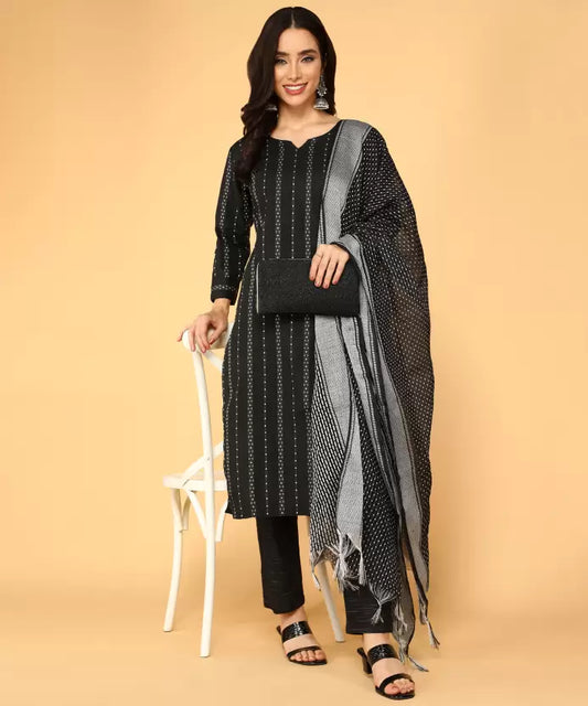 Women Cotton Blend Kurta Pant And Dupatta Set