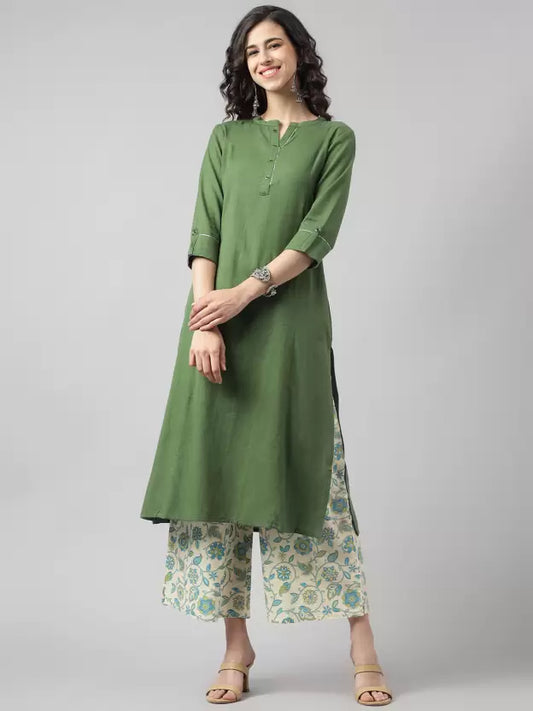 Women Cotton Blend Kurta and Palazzo Set