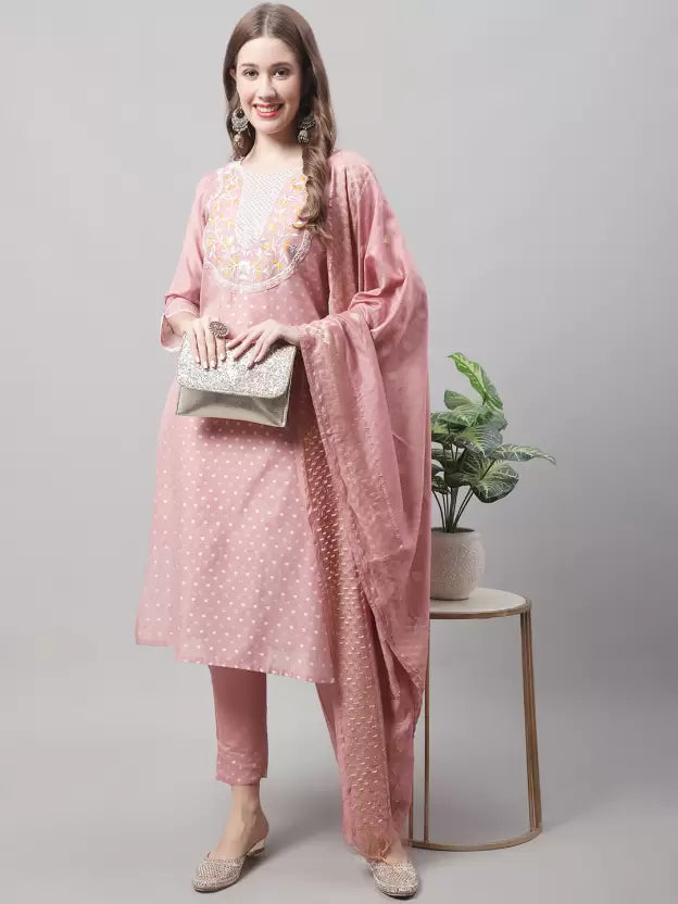 Women Cotton Blend Kurti Trouser Set