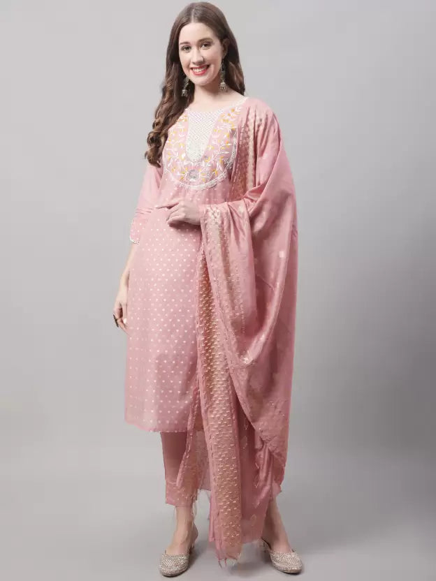 Women Cotton Blend Kurti Trouser Set