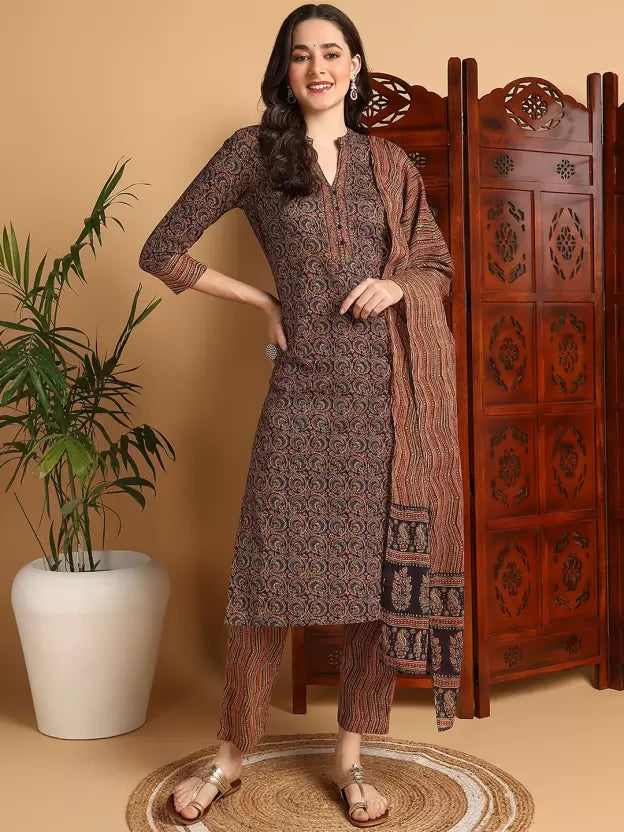 Women Cotton Rayon Kurta Pant Dupatta Set